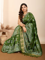 Thumbnail for Vedant Vastram Maslin Dola Silk Kanjeevaram Silk Saree - Mahendi - Distacart