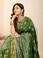 Thumbnail for Vedant Vastram Maslin Dola Silk Kanjeevaram Silk Saree - Mahendi - Distacart