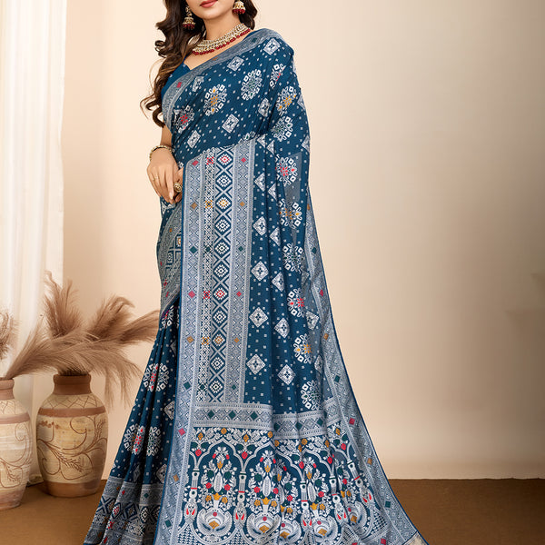 Vedant Vastram Maslin Dola Silk Kanjeevaram Silk Saree - Navy - Distacart