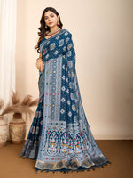 Thumbnail for Vedant Vastram Maslin Dola Silk Kanjeevaram Silk Saree - Navy - Distacart