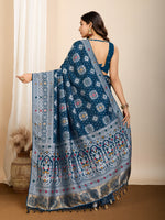 Thumbnail for Vedant Vastram Maslin Dola Silk Kanjeevaram Silk Saree - Navy - Distacart