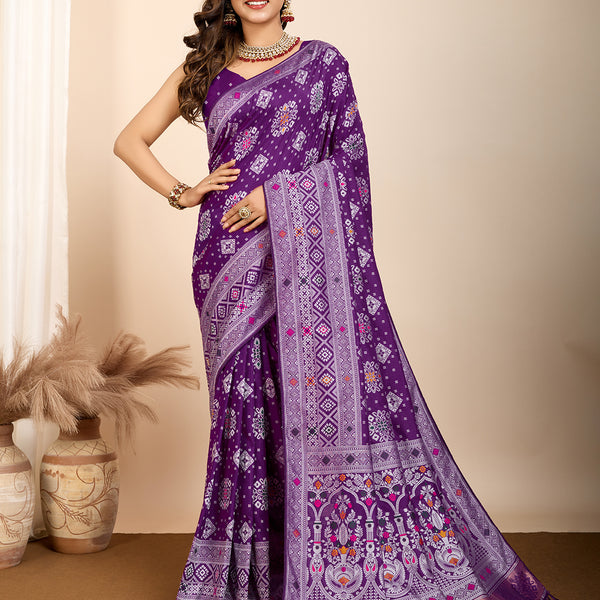 Vedant Vastram Maslin Dola Silk Kanjeevaram Silk Saree - Violet - Distacart