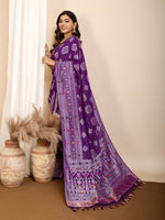 Thumbnail for Vedant Vastram Maslin Dola Silk Kanjeevaram Silk Saree - Violet - Distacart