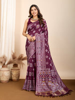 Thumbnail for Vedant Vastram Maslin Dola Silk Kanjeevaram Silk Saree - Wine - Distacart