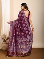 Thumbnail for Vedant Vastram Maslin Dola Silk Kanjeevaram Silk Saree - Wine - Distacart