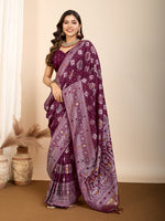 Thumbnail for Vedant Vastram Maslin Dola Silk Kanjeevaram Silk Saree - Wine - Distacart