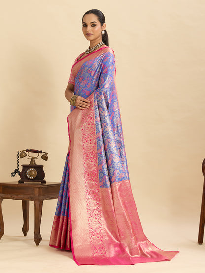 Vedant Vastram Soft Litchi Silk Kanjeevaram Silk Jacquard Saree - Lavender - Distacart