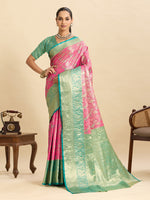 Thumbnail for Vedant Vastram Soft Litchi Silk Kanjeevaram Silk Jacquard Saree - Peach - Distacart