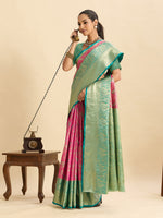 Thumbnail for Vedant Vastram Soft Litchi Silk Kanjeevaram Silk Jacquard Saree - Peach - Distacart