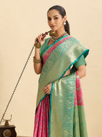 Thumbnail for Vedant Vastram Soft Litchi Silk Kanjeevaram Silk Jacquard Saree - Peach - Distacart