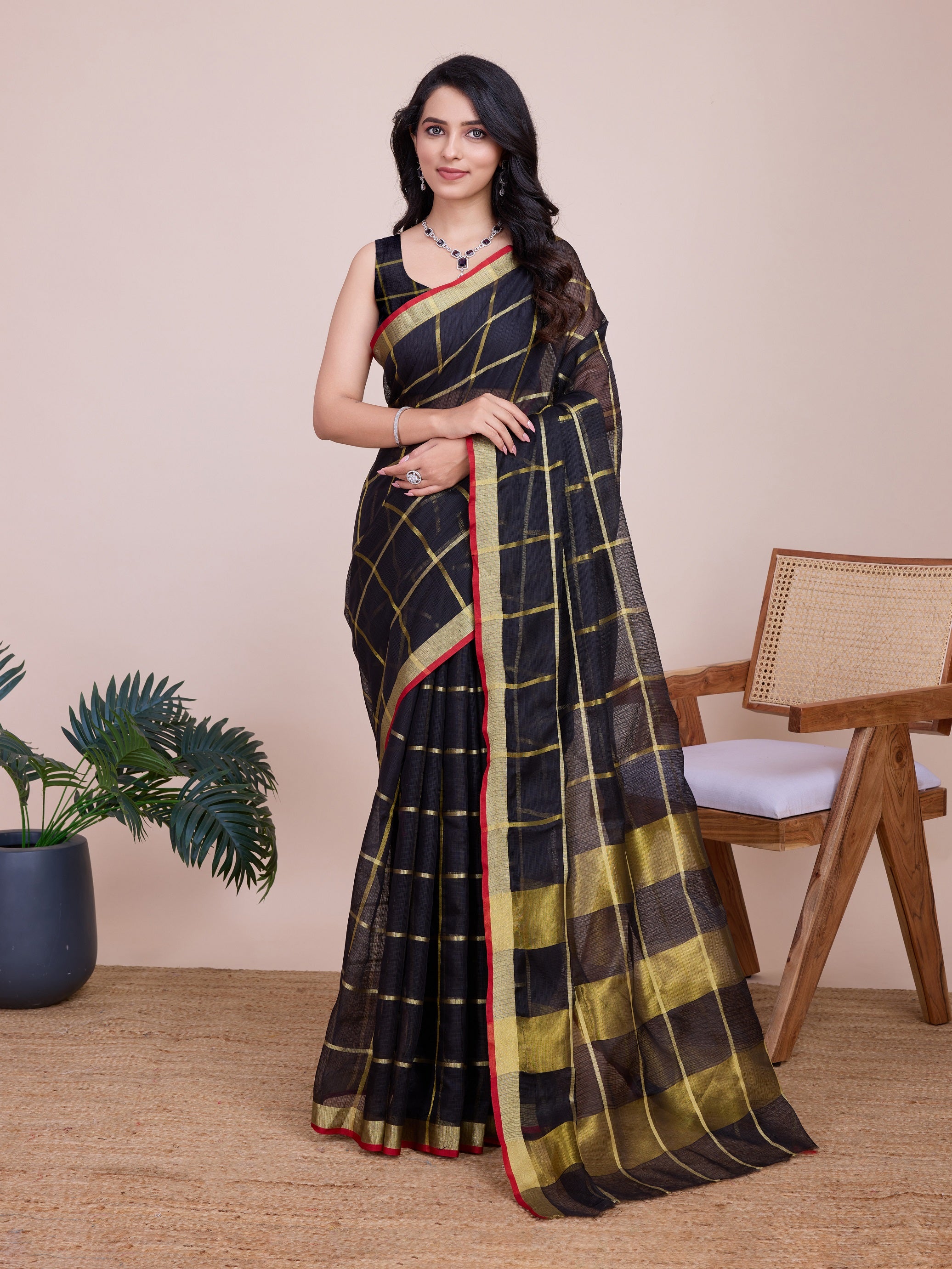 Vedant Vastram Cotton Silk Jacquard Fancy Saree - Black - Distacart