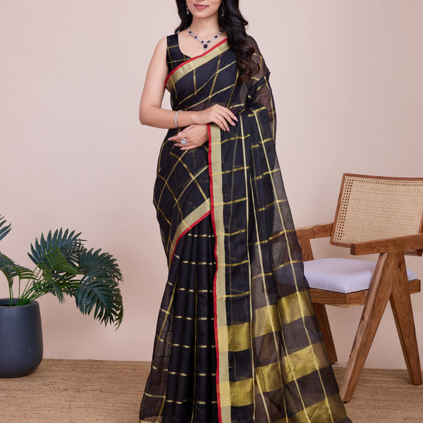 Vedant Vastram Cotton Silk Jacquard Fancy Saree - Black - Distacart