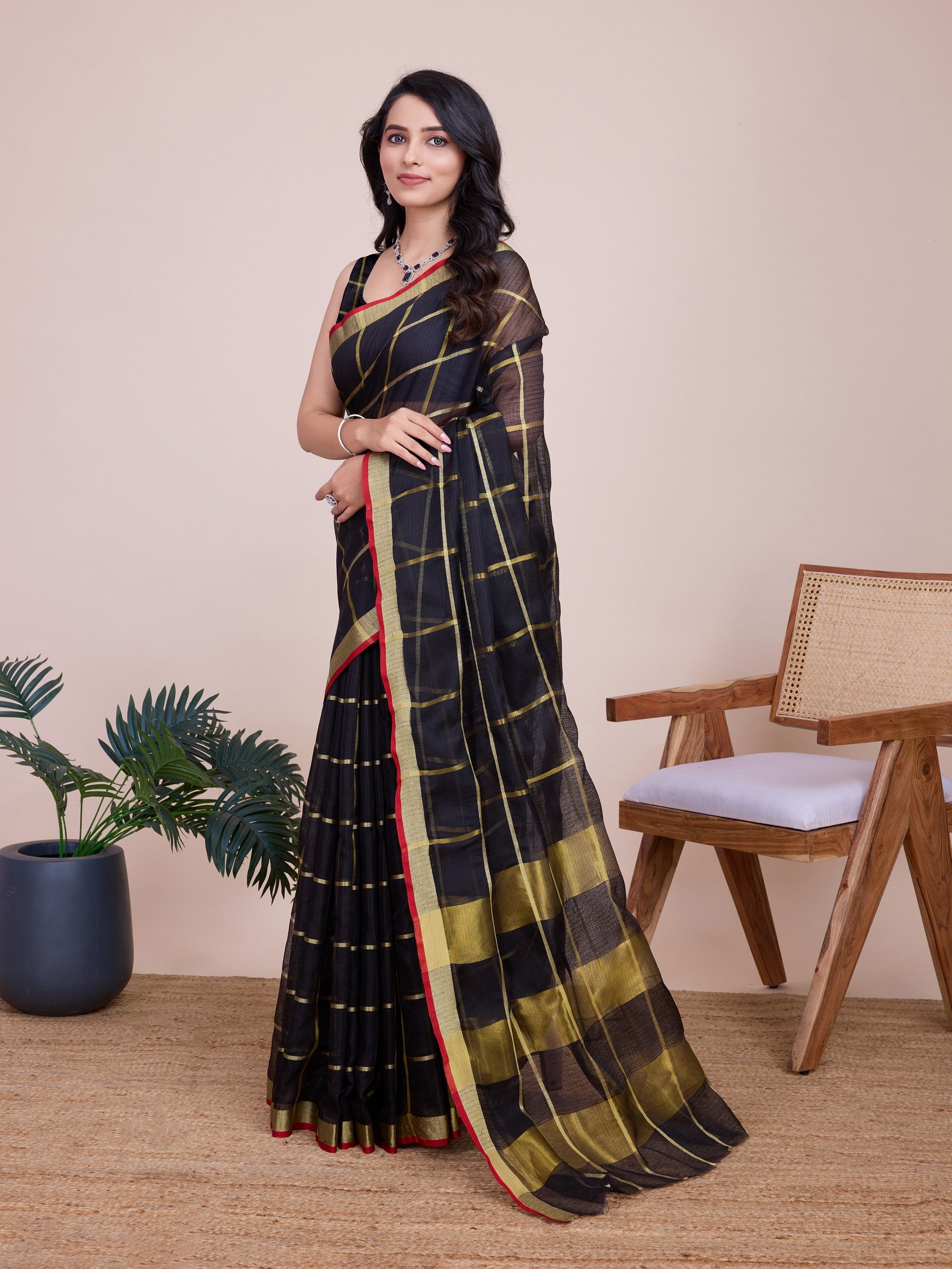 Vedant Vastram Cotton Silk Jacquard Fancy Saree - Black - Distacart