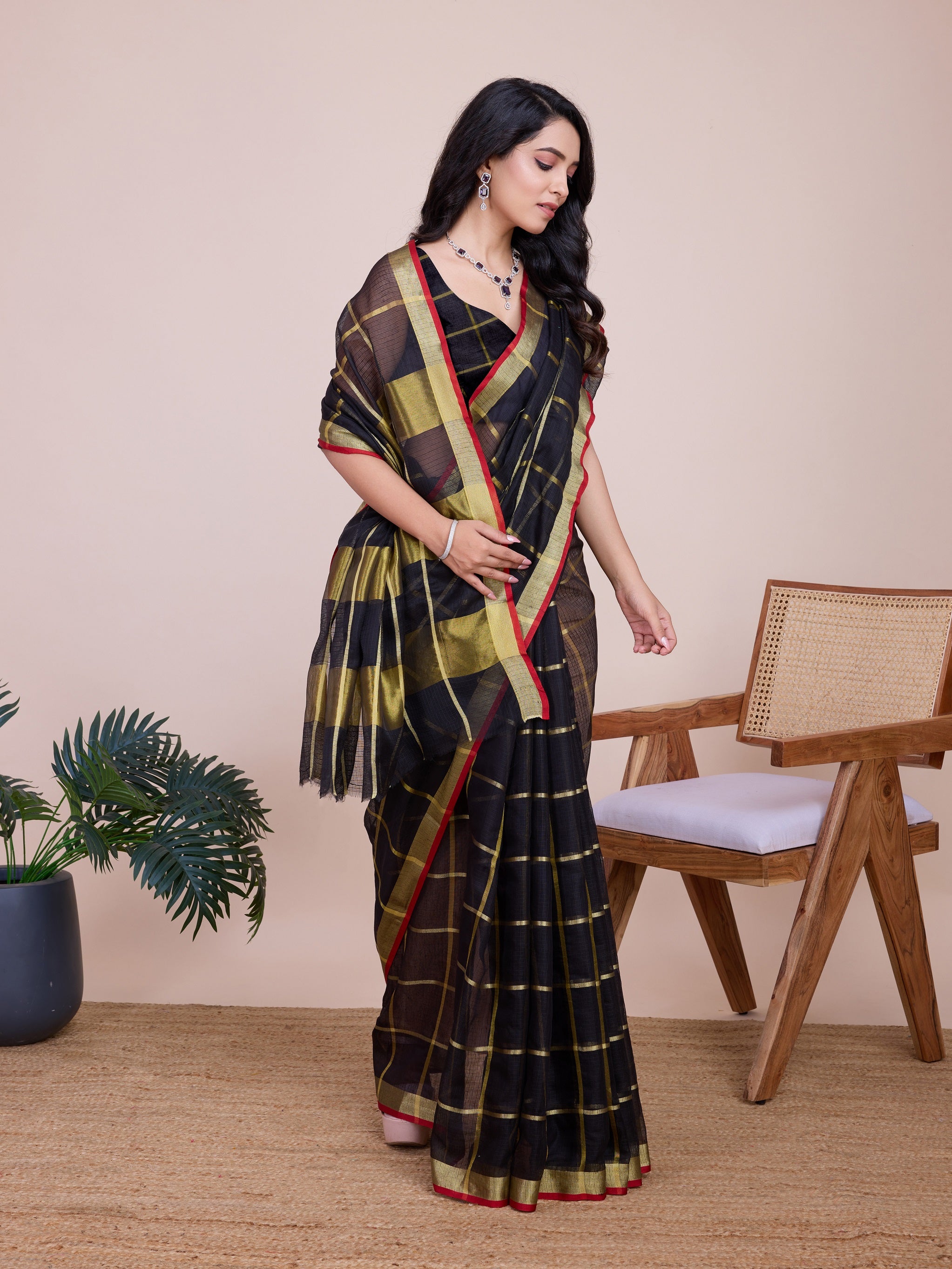 Vedant Vastram Cotton Silk Jacquard Fancy Saree - Black - Distacart