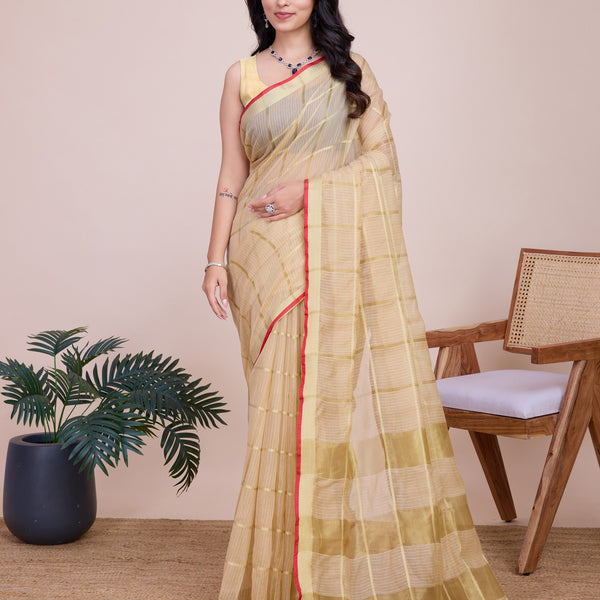 Vedant Vastram Cotton Silk Jacquard Fancy Saree - Cream - Distacart