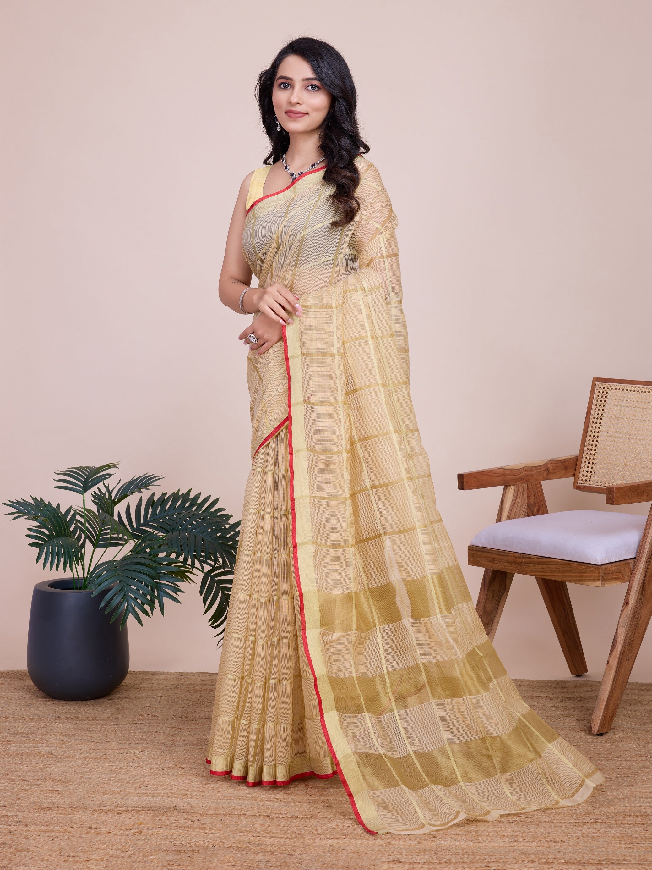 Vedant Vastram Cotton Silk Jacquard Fancy Saree - Cream - Distacart