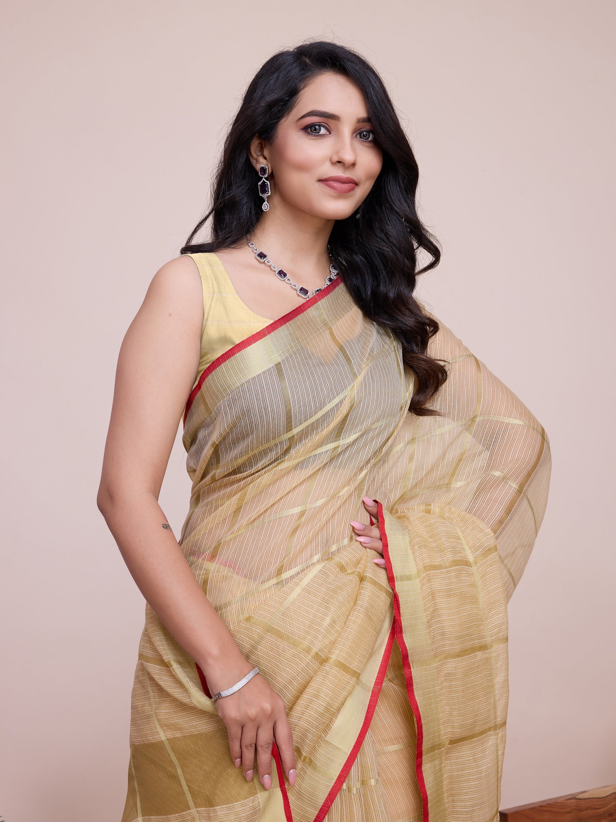 Vedant Vastram Cotton Silk Jacquard Fancy Saree - Cream - Distacart