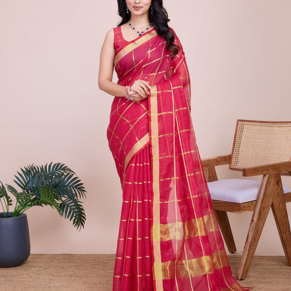 Vedant Vastram Cotton Silk Jacquard Fancy Saree - Pink - Distacart