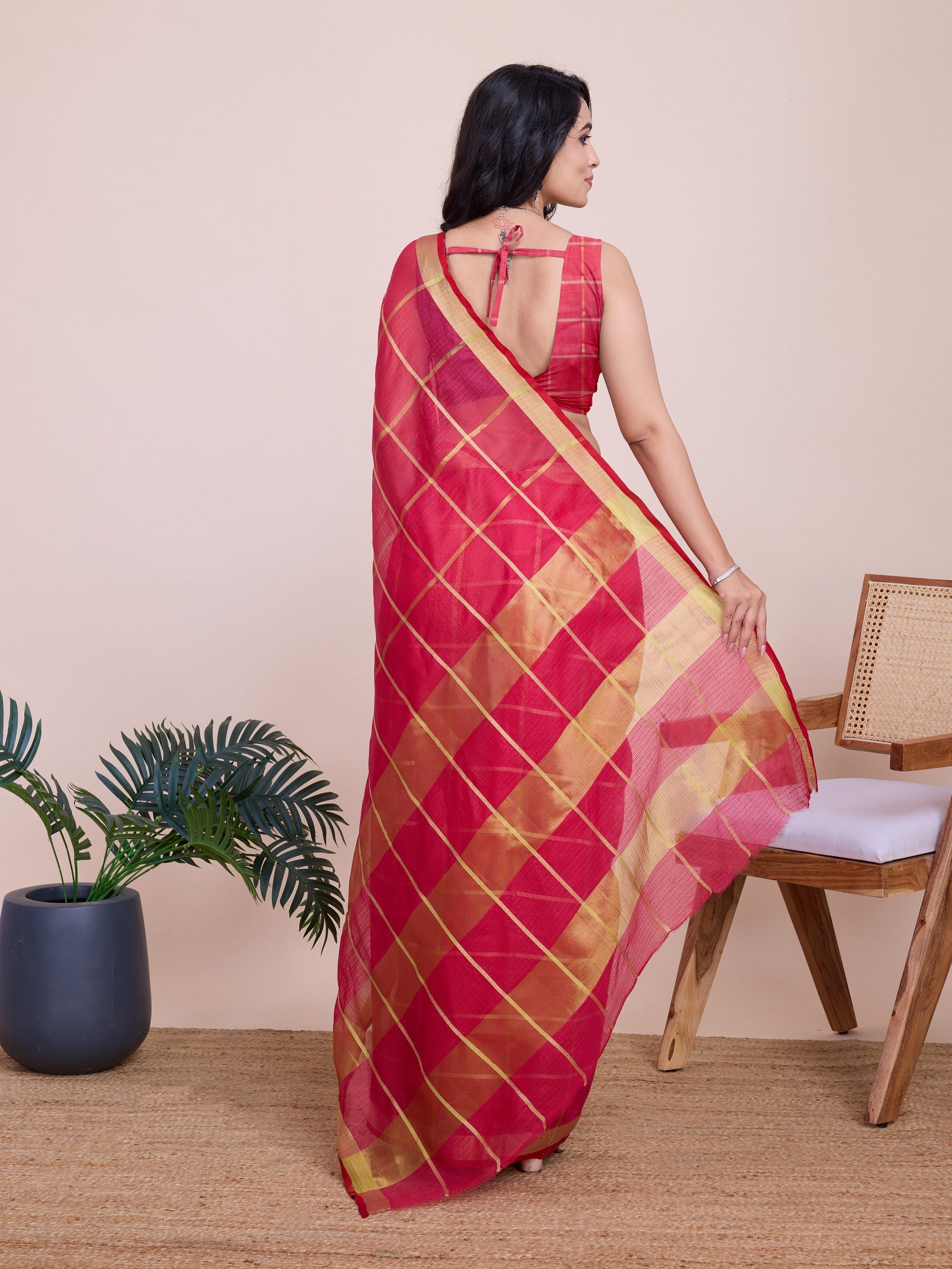 Vedant Vastram Cotton Silk Jacquard Fancy Saree - Pink - Distacart