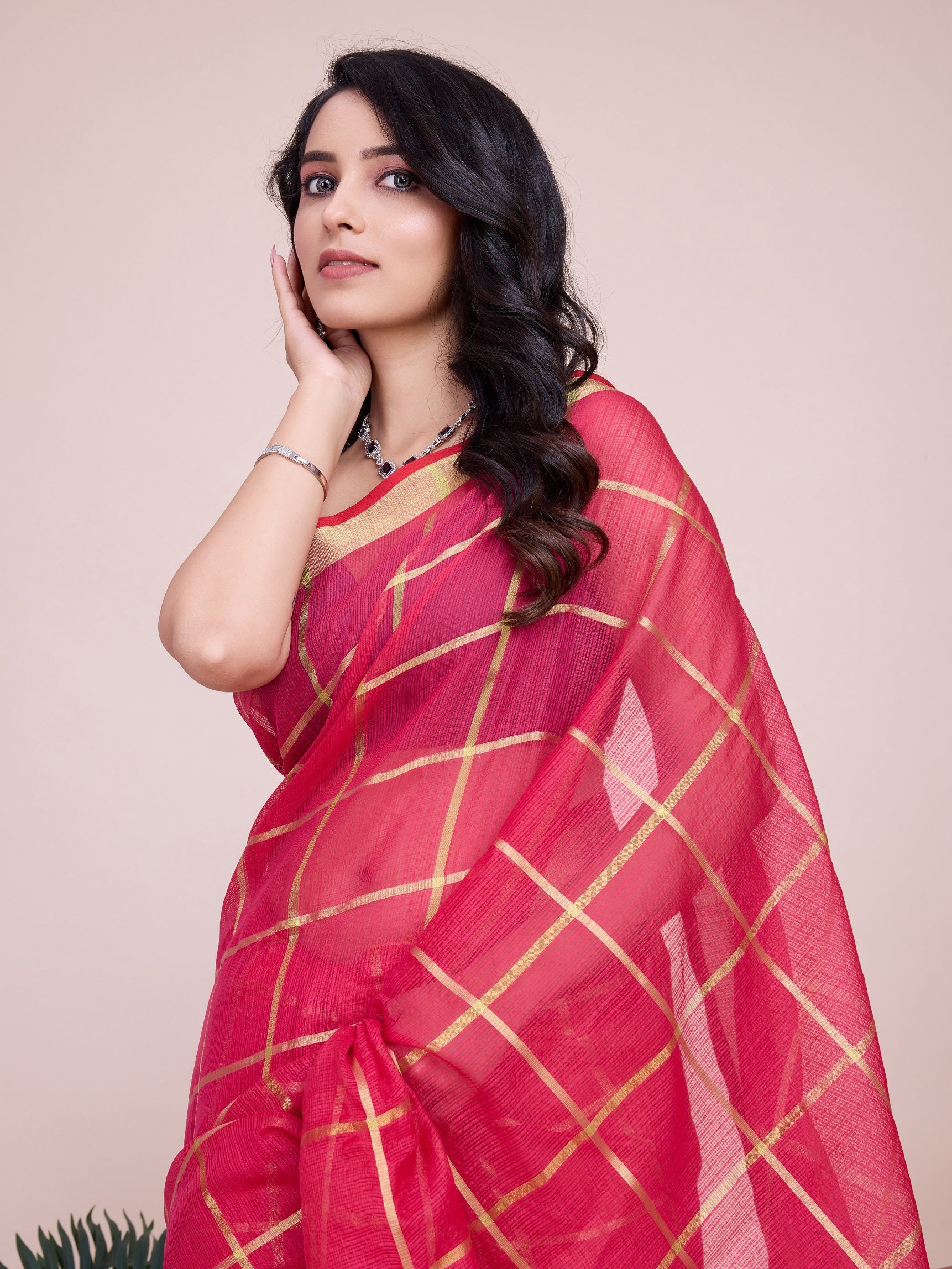 Vedant Vastram Cotton Silk Jacquard Fancy Saree - Pink - Distacart