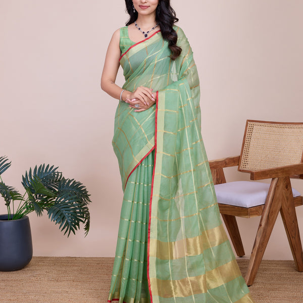 Vedant Vastram Cotton Silk Jacquard Fancy Saree - Pista - Distacart