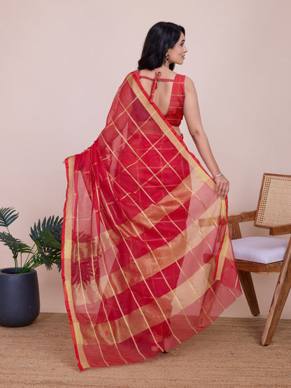 Vedant Vastram Cotton Silk Jacquard Fancy Saree - Red - Distacart