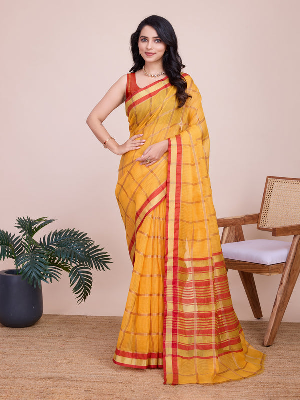Vedant Vastram Cotton Silk Jacquard Fancy Saree - Mustard - Distacart