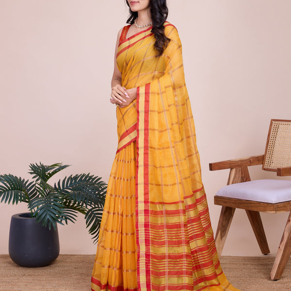 Vedant Vastram Cotton Silk Jacquard Fancy Saree - Mustard - Distacart