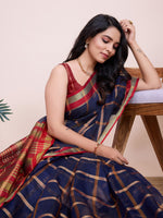 Thumbnail for Vedant Vastram Cotton Silk Jacquard Fancy Saree - Navy - Distacart