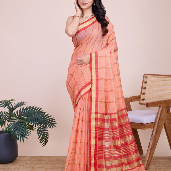 Vedant Vastram Cotton Silk Jacquard Fancy Saree - Peach - Distacart