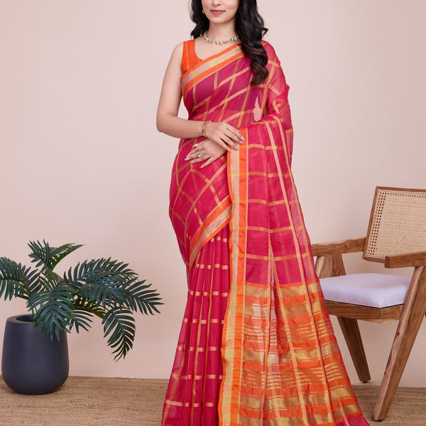 Vedant Vastram Cotton Silk Jacquard Fancy Saree - Pink - Distacart