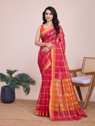 Vedant Vastram Cotton Silk Jacquard Fancy Saree - Pink - Distacart