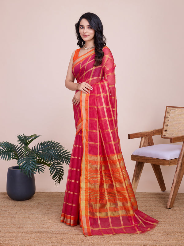 Vedant Vastram Cotton Silk Jacquard Fancy Saree - Pink - Distacart