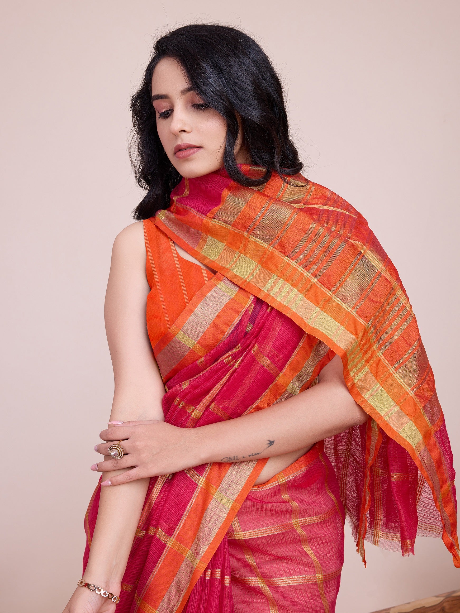 Vedant Vastram Cotton Silk Jacquard Fancy Saree - Pink - Distacart
