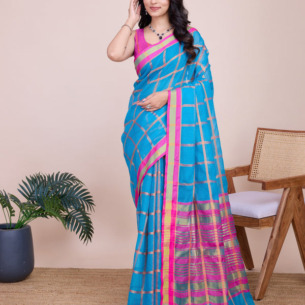 Vedant Vastram Cotton Silk Jacquard Fancy Saree - Rama - Distacart