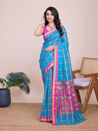 Vedant Vastram Cotton Silk Jacquard Fancy Saree - Rama - Distacart