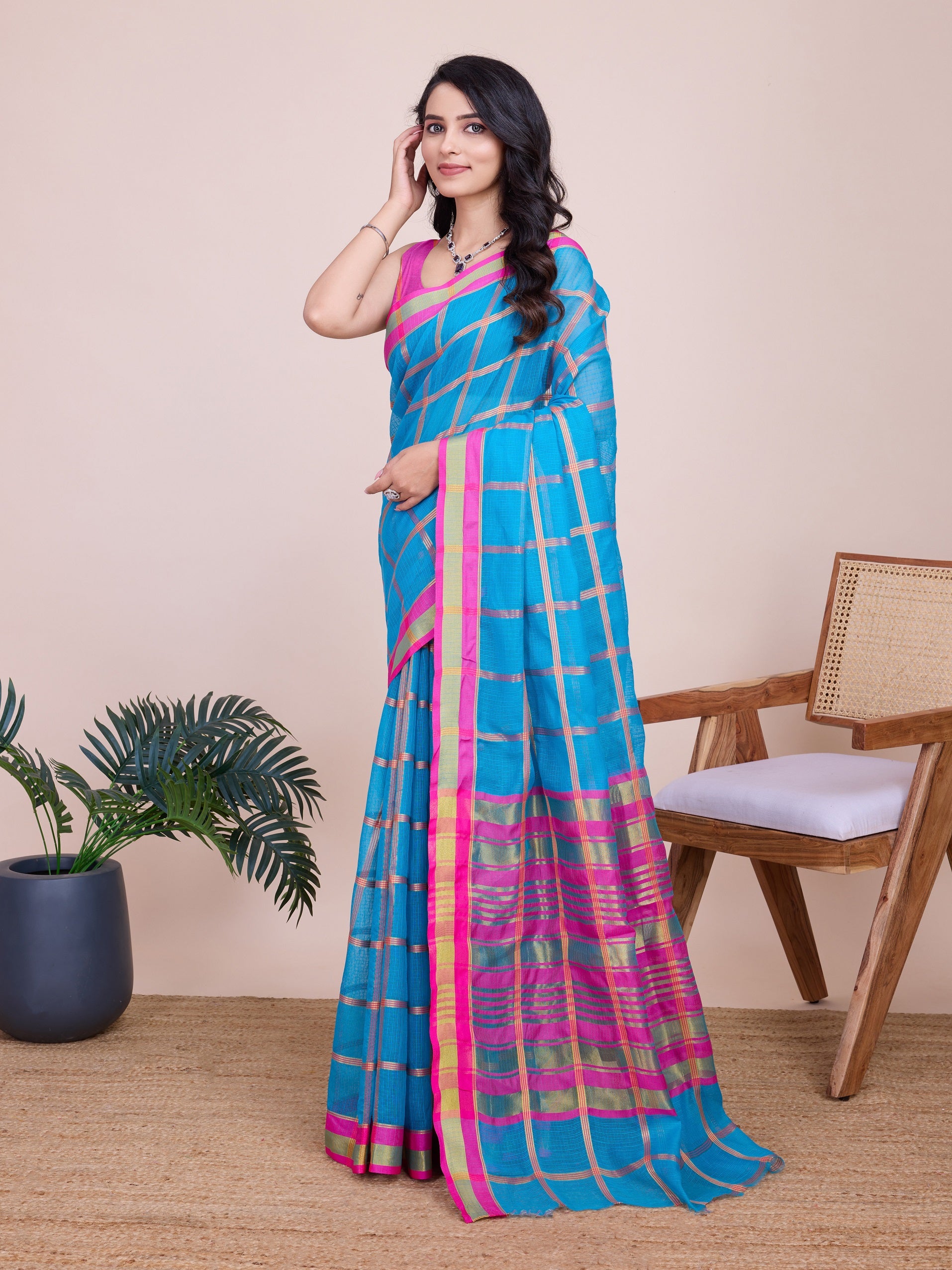 Vedant Vastram Cotton Silk Jacquard Fancy Saree - Rama - Distacart