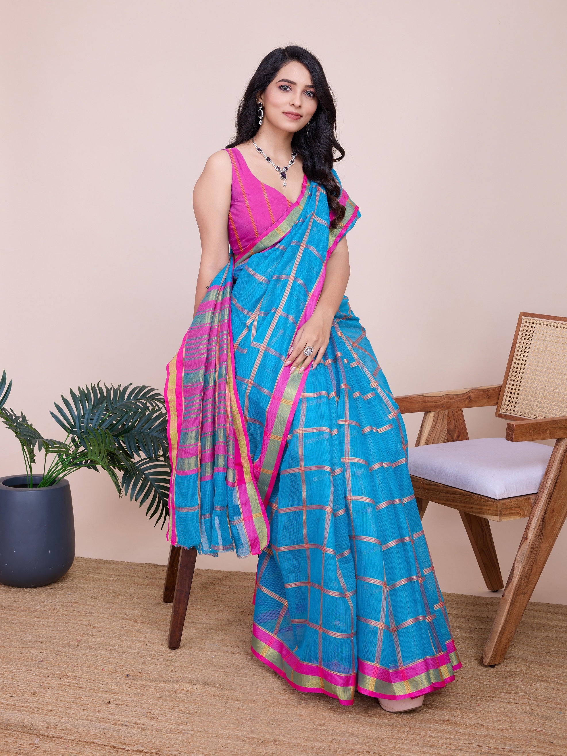 Vedant Vastram Cotton Silk Jacquard Fancy Saree - Rama - Distacart