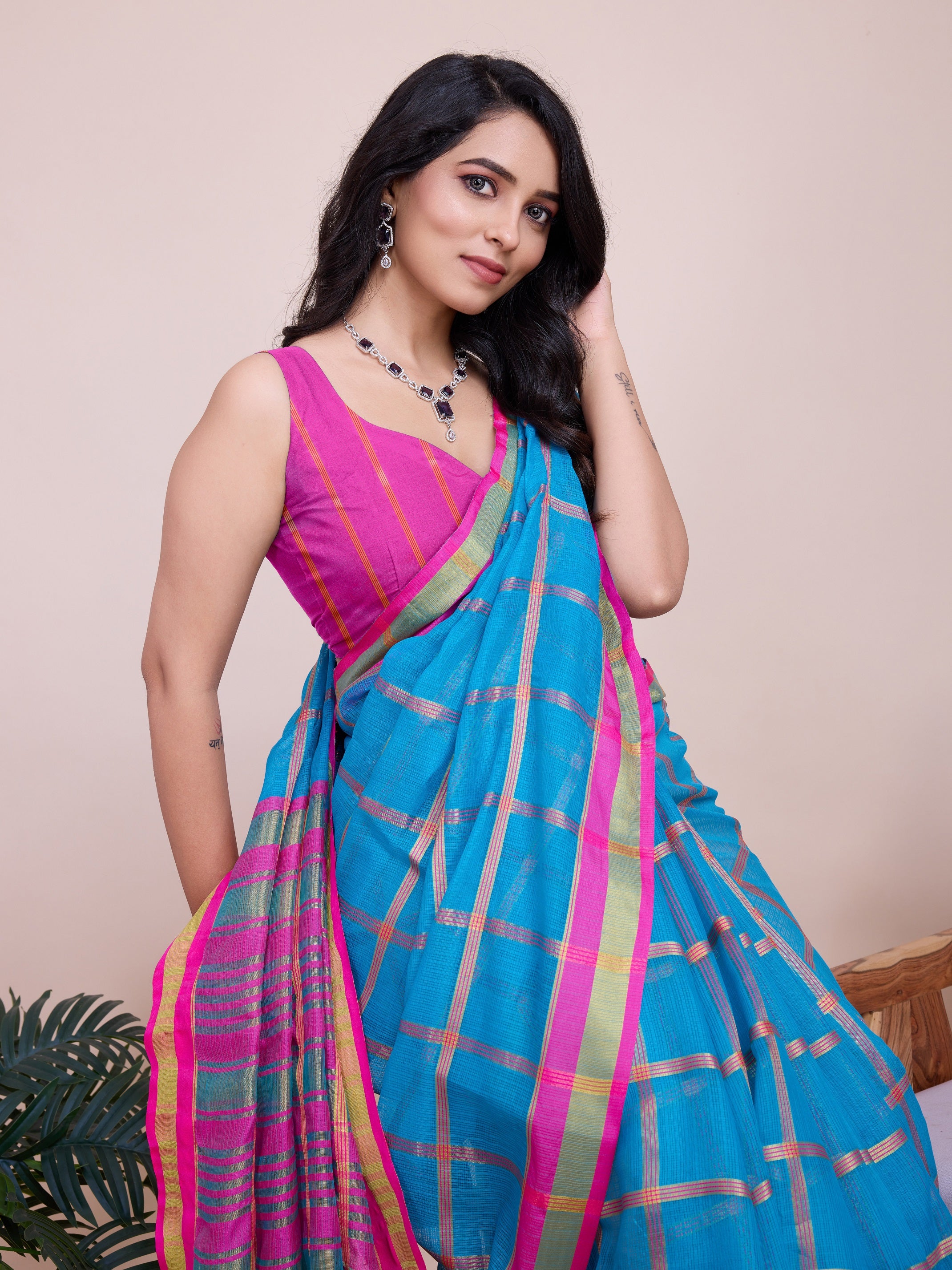 Vedant Vastram Cotton Silk Jacquard Fancy Saree - Rama - Distacart