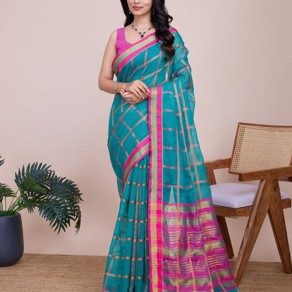 Vedant Vastram Cotton Silk Jacquard Fancy Saree - Seagreen - Distacart