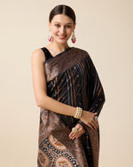Thumbnail for Vedant Vastram Soft Litchi Silk Banarasi Silk Saree - Black - Distacart