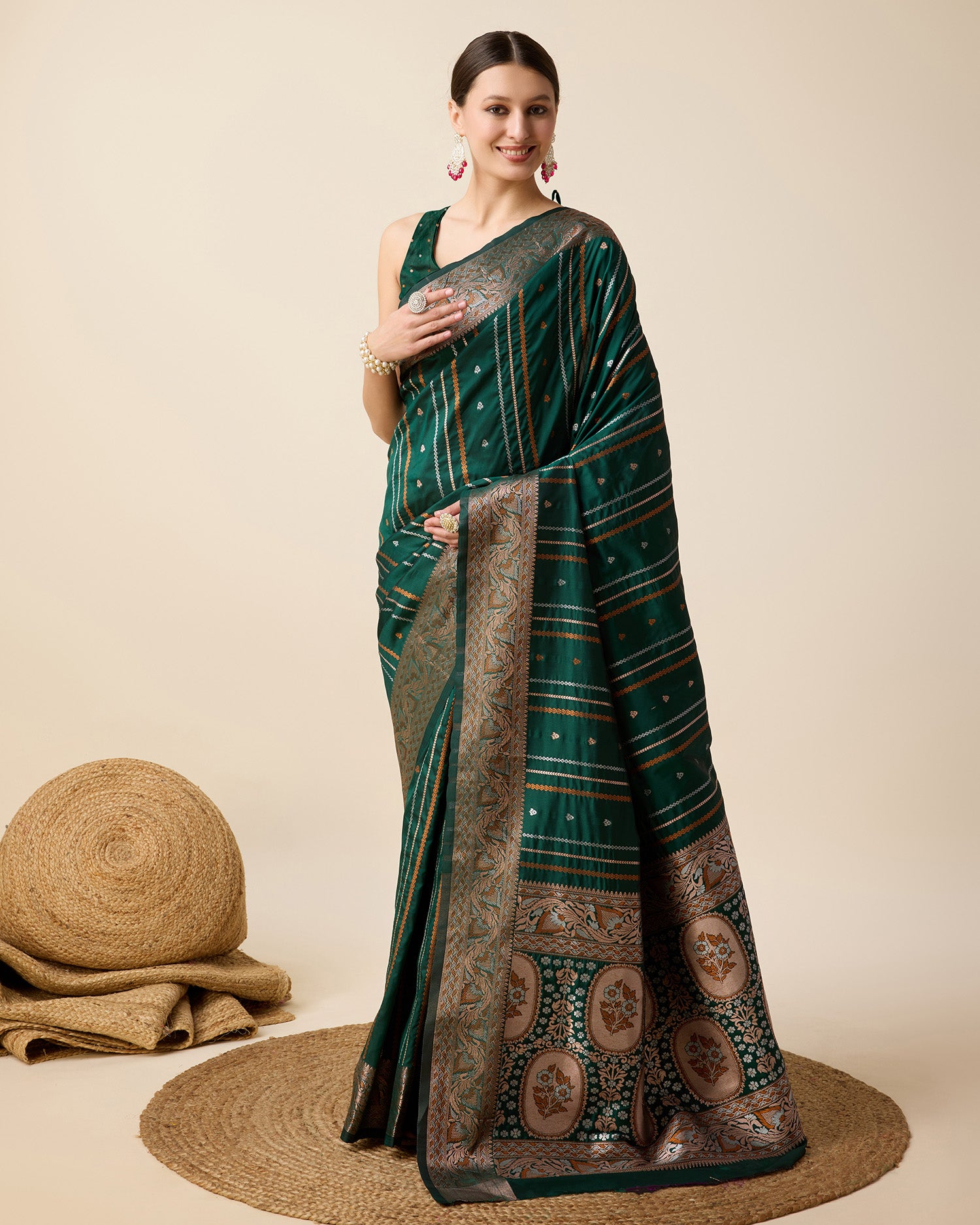 Vedant Vastram Soft Litchi Silk Banarasi Silk Saree - Green - Distacart
