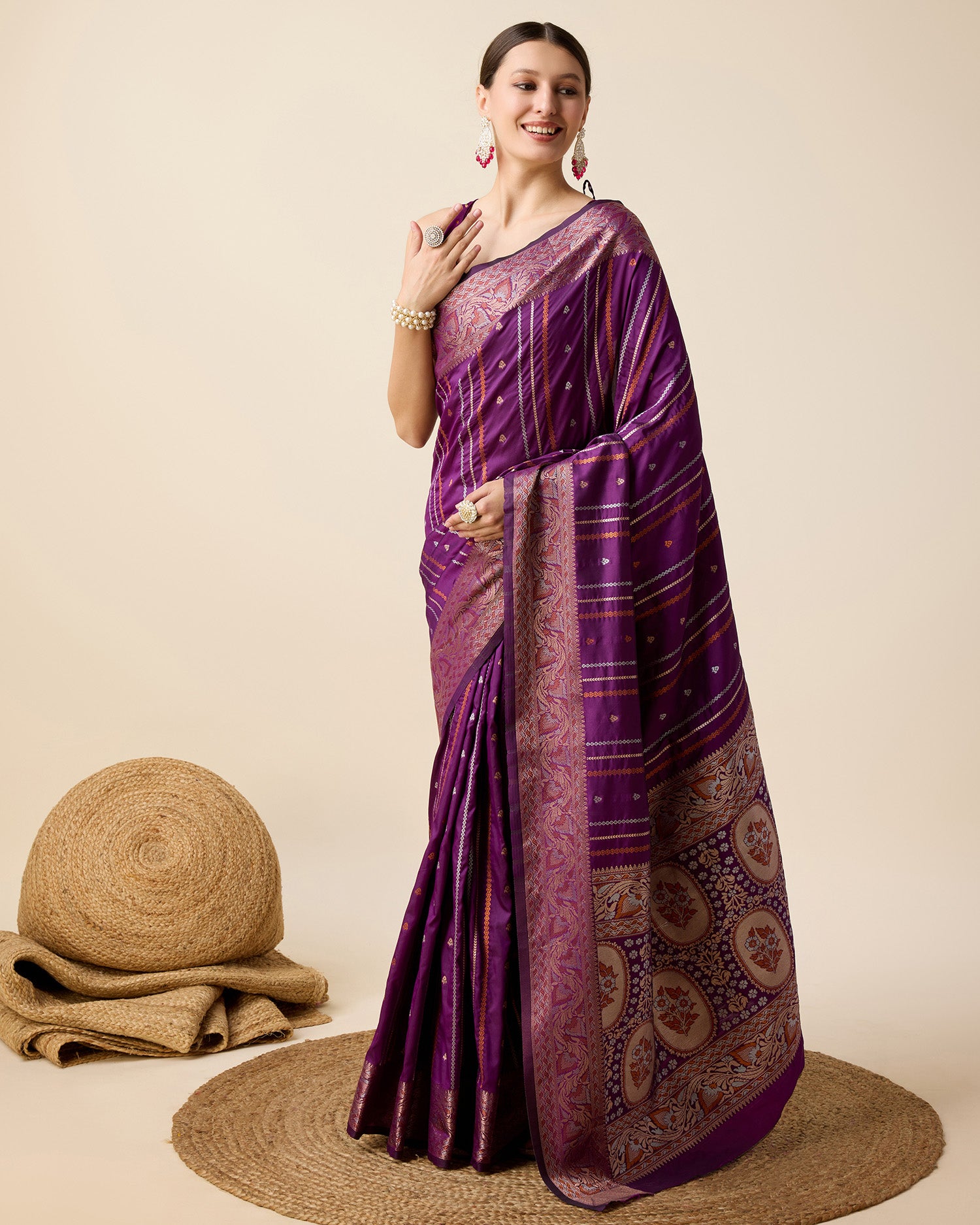 Vedant Vastram Soft Litchi Silk Banarasi Silk Saree - Purple - Distacart
