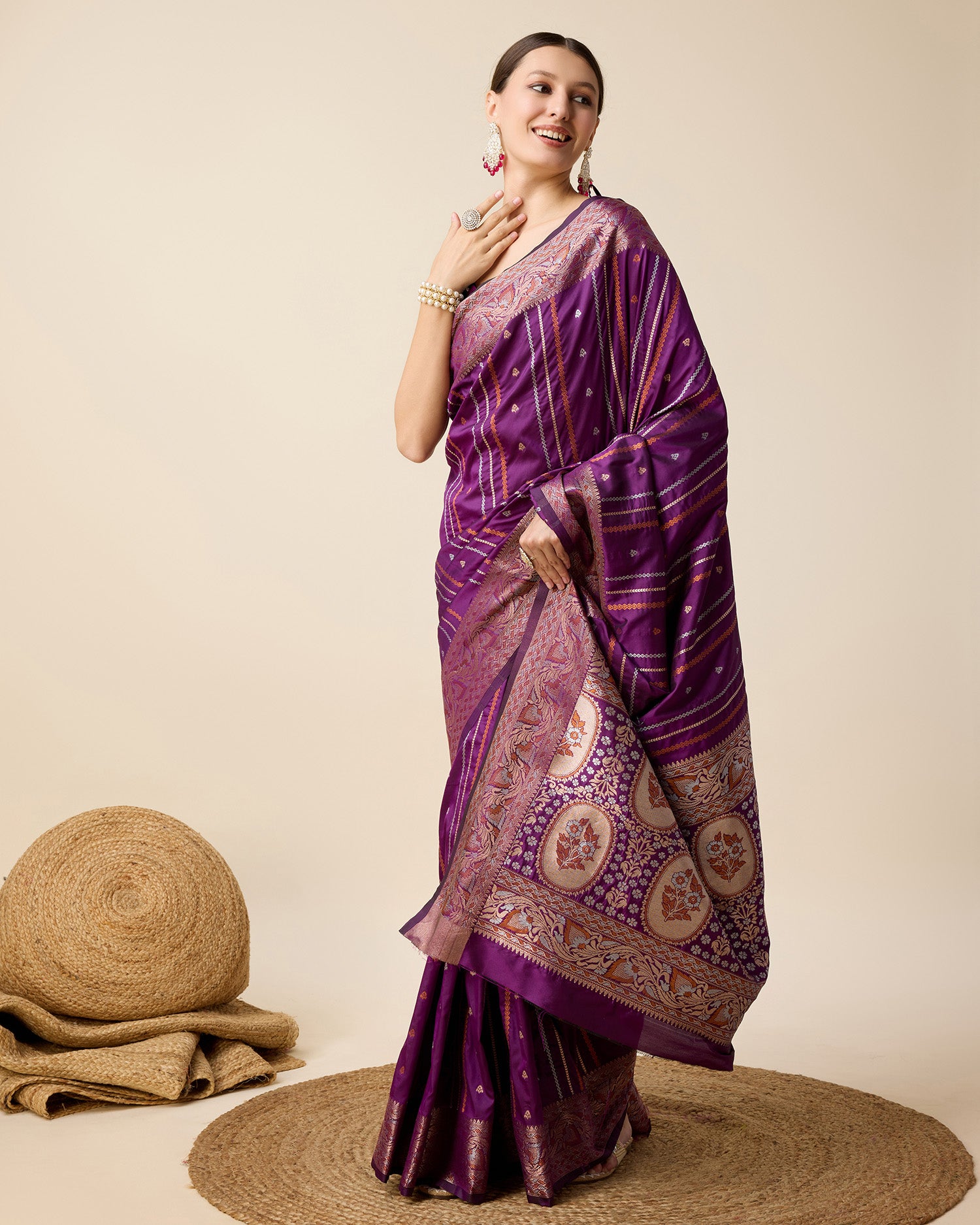 Vedant Vastram Soft Litchi Silk Banarasi Silk Saree - Purple - Distacart