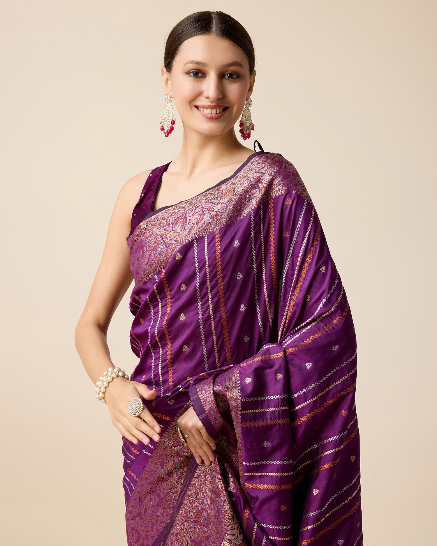 Vedant Vastram Soft Litchi Silk Banarasi Silk Saree - Purple - Distacart