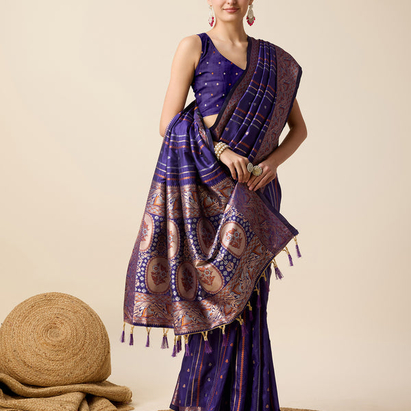 Vedant Vastram Soft Litchi Silk Banarasi Silk Saree - Violet - Distacart