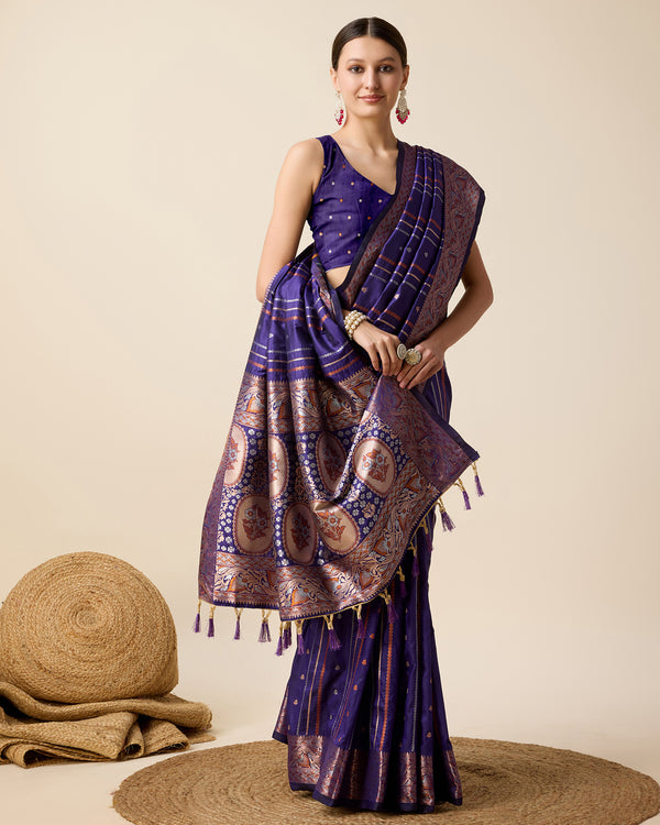 Vedant Vastram Soft Litchi Silk Banarasi Silk Saree - Violet - Distacart