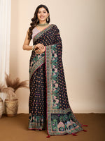 Thumbnail for Vedant Vastram Maslin Cotton Printed & Hand work Fancy Saree - Black - Distacart