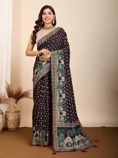 Vedant Vastram Maslin Cotton Printed & Hand work Fancy Saree - Black - Distacart