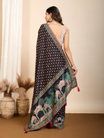 Thumbnail for Vedant Vastram Maslin Cotton Printed & Hand work Fancy Saree - Black - Distacart